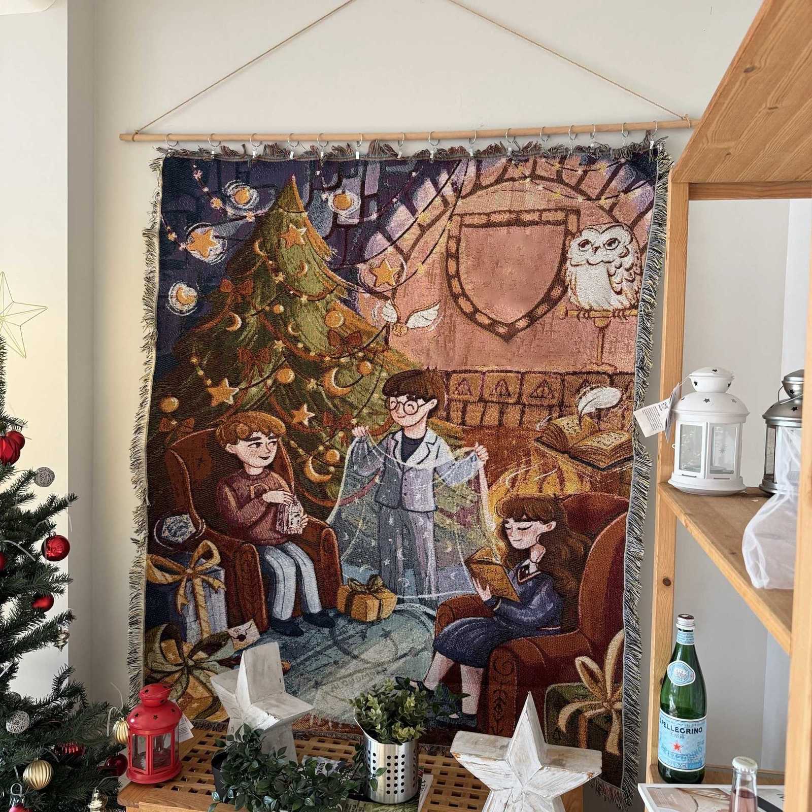 Cartoon Christmas Tree Tapestry Christmas Living Room Sofa Blanket Bedroom Wall Decorative Home Decoration For New Year GfitsM251125