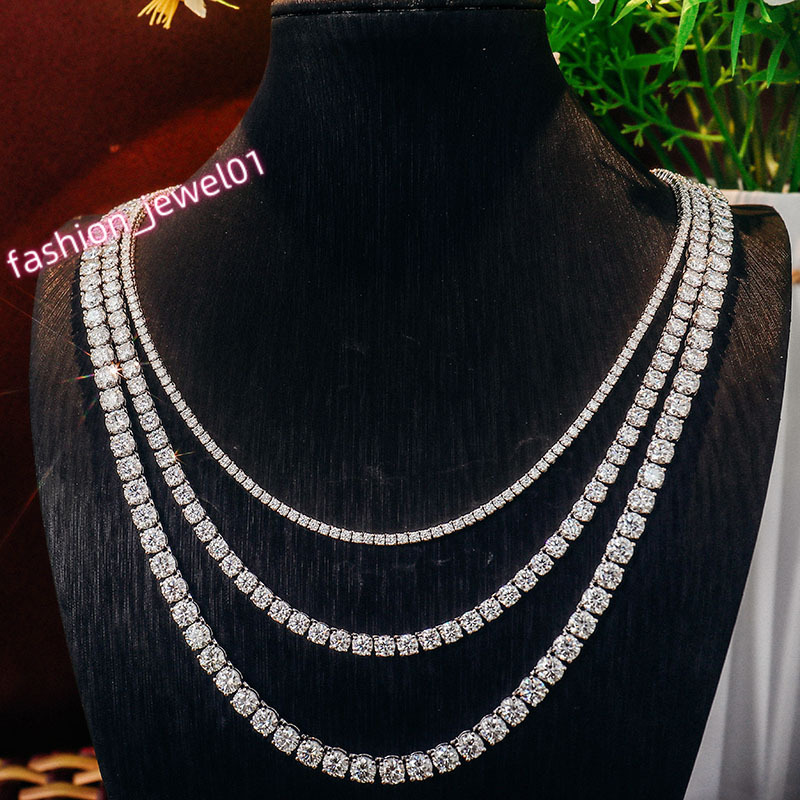 Hip Hop Iced Out Fine Jewelry Necklace Women Men 925 Sterling Silver 2MM 3MM 4MM 5MM Moissanite Vvs Diamond Tennis Chain