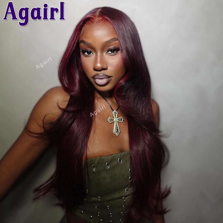Dark Red 99J Colored Body Wave 13X6 Frontal Human Hair Pre Plucked Brazilian Remy 6X4 5X5 Closure Lace Wigs For Women