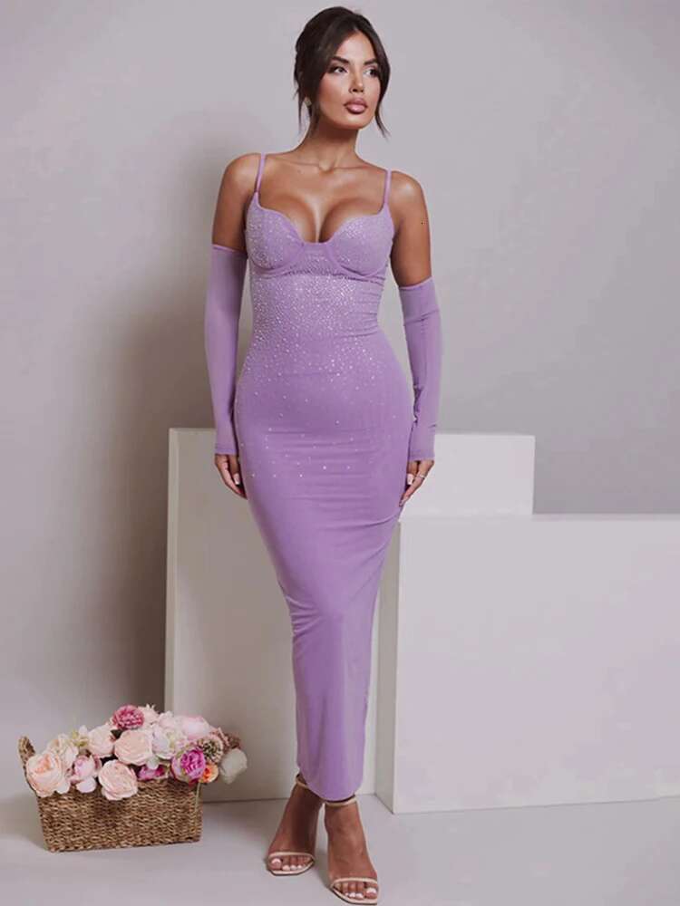 Dongdumaoyi Townlike Sparkle Giltter Diamonds Sexy Party Dress Women Spaghetti Strap Summer Slim Bodycon Midi Long Dresses