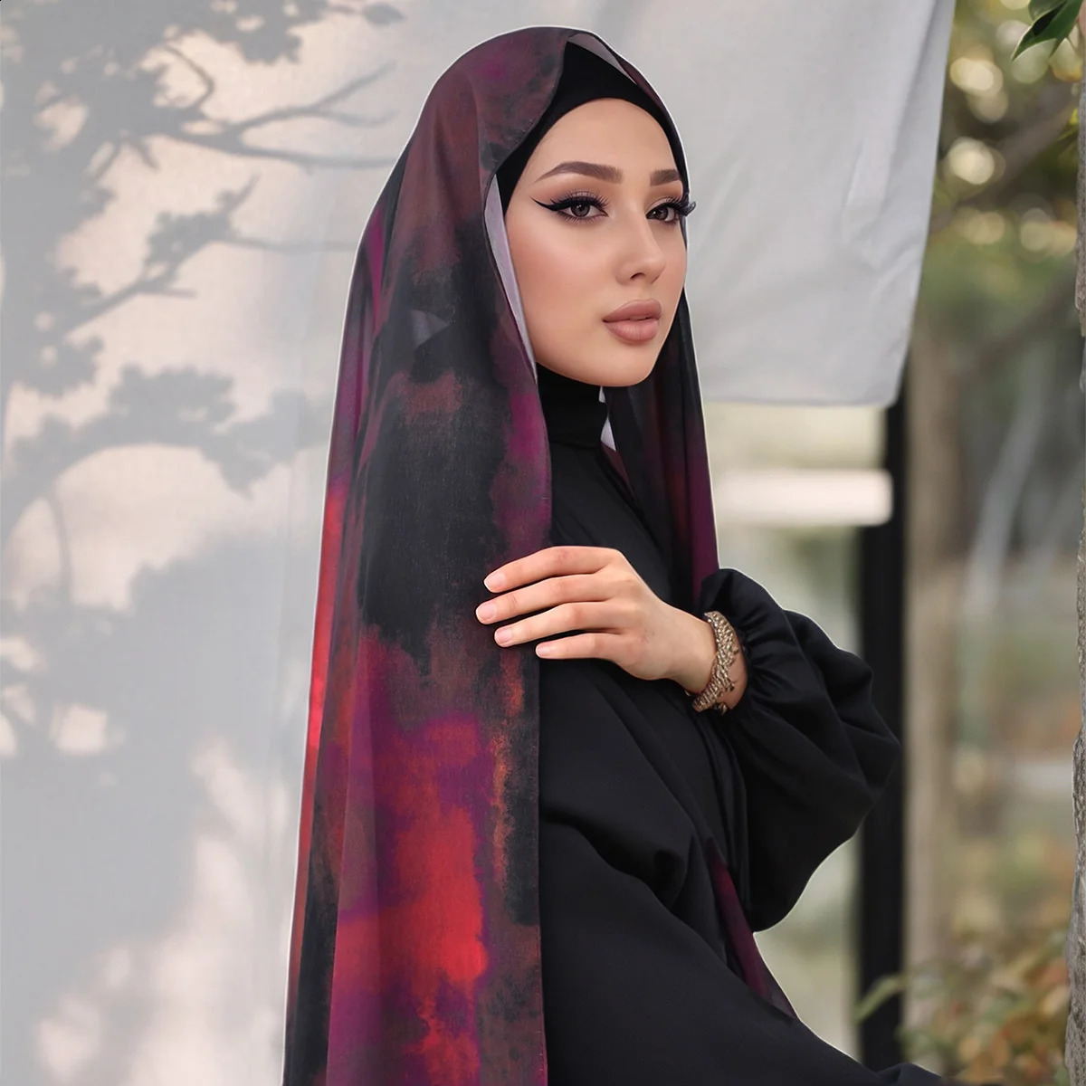 Fashion Watercolor Chiffon Scarf Digital Printed Hijab Woman Muslim Hijab Shawls Lady Headscarf Ethnic Turban Bandana 250424