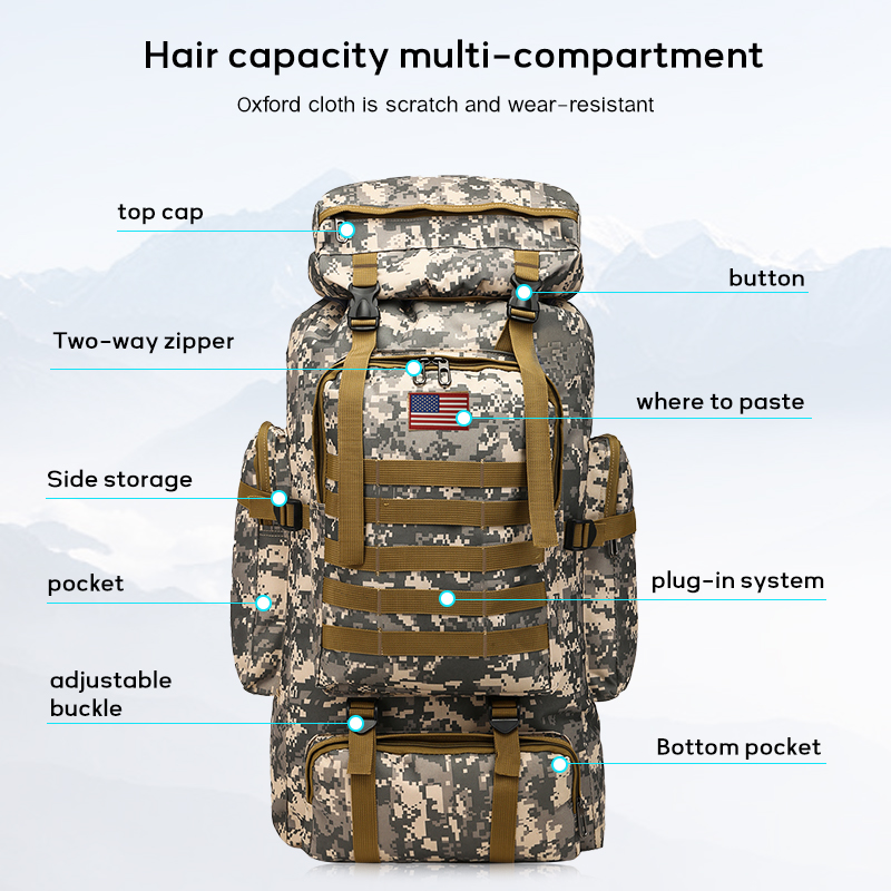 2pack 80l hiking backpack for men molle military tactical rucksack waterproof lightweight hiking backpack 3 day assault pack for travel climbing outdo