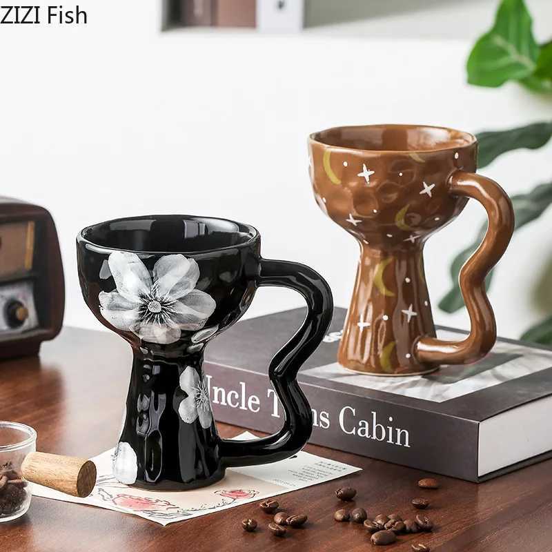 Vintage High Cup Ceramic Mug Office Afternoon Tea Coffee Cup Restaurant Ice Cream Dessert Cup European Household Cup Gifts Y251125