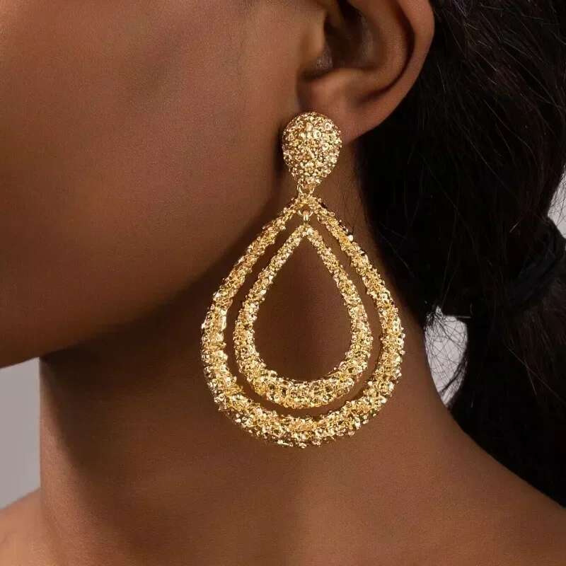 Vintage Gold Color Exaggerated Big Water Dangle Earrings For Women Female Geometric Waterdrop Hanging Earring Fashion Jewelry