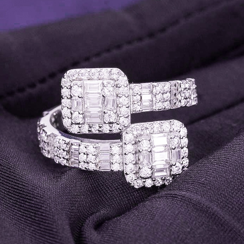 Hip Hop Mens Womens 925 Sterling Silver VVS Moissanite Cluster Split Shank Baguette Ring Fine Jewelry Passed Diamond Tester
