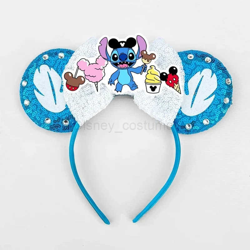 Disney Lilo Stitch Ears Hairband Women Sequins Bow Elasticity Cute Mickey Mouse Headbands Girl Hair Accessories Birthday Party X250425