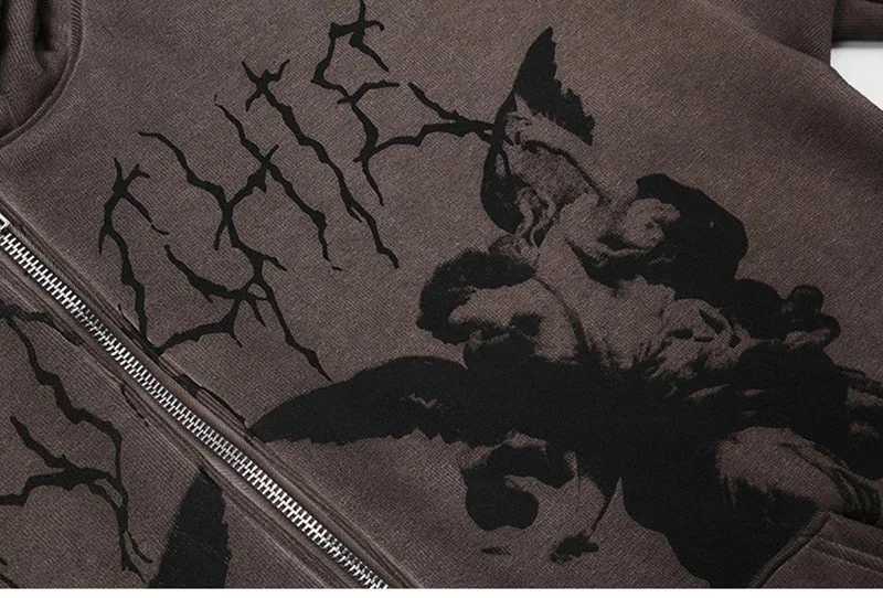 FGKKS Hoodie Angel Fairy Grunge dark printed jacket for womens hip-hop streetwear Harajuku anime zipper hoodie for men w250425