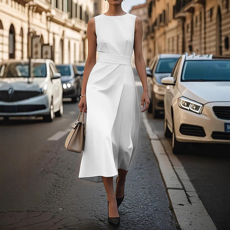 2025 new summer sleeveless round neck fashionable casual long dress for women
