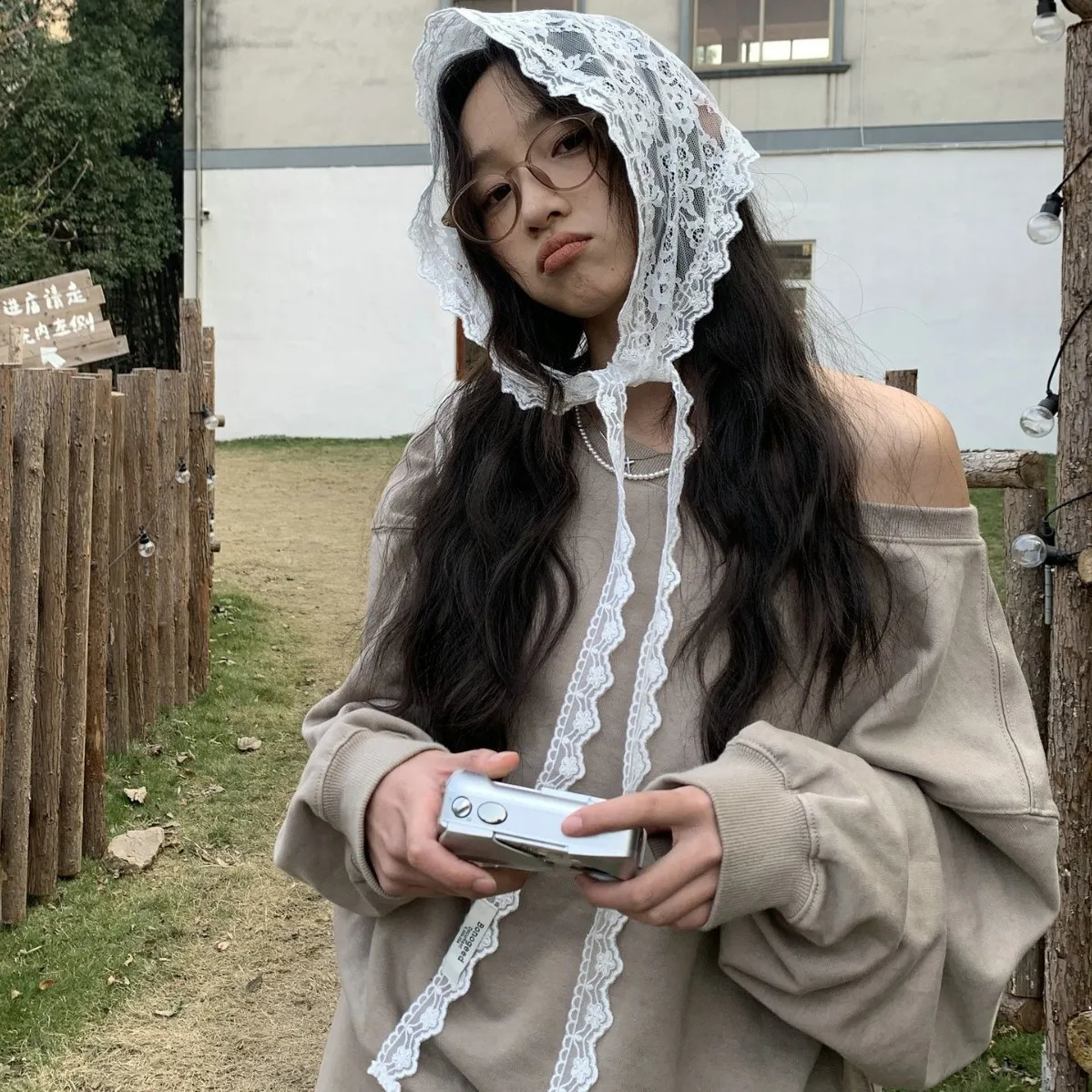 Womens hair triangle scarf Korean lace sweet and cute Kawaii Versatile hair accessories for girls Versatile Pants Skirts decoration 250423
