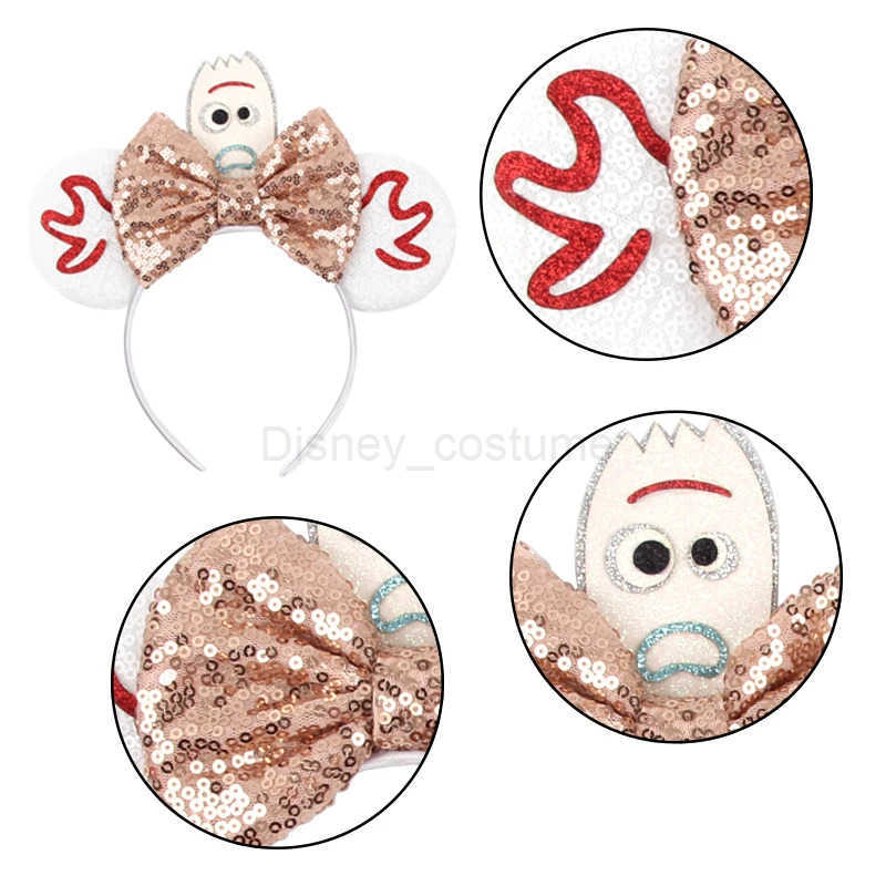 Disney Latest Mickey Mouse Ear Headband Cartoon Glitter 5 Bow Headband Girl Festival DIY Hair Accessories X250425