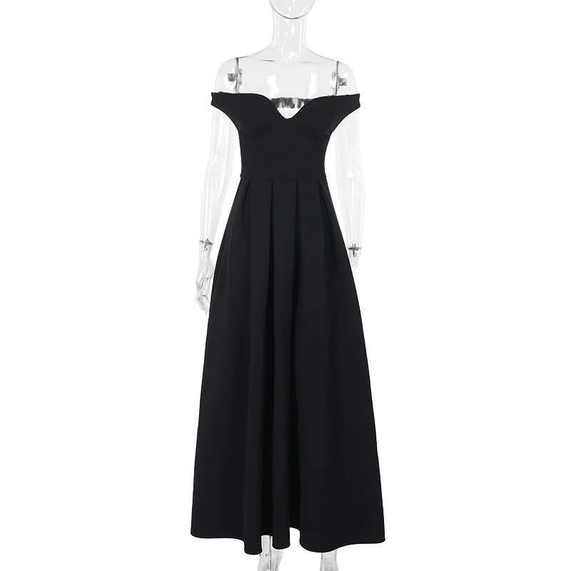 Dongdumaoyi Townlike Waist Wrap A Line Pleated Dress Women Off Shoulder Summer Maxi Long Backless Nightclub Sexy Party Dresses