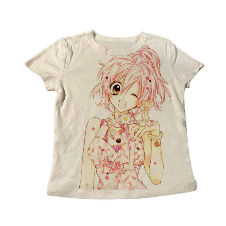 Personalized cartoon anime printed round neck women's spring and summer hot girls slim fit fashion Y2K top