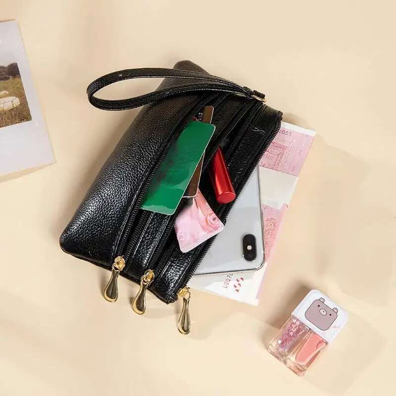 Three Zippers New Ladies Long Money Card Pouch PU Leather Fashion Clutch Coin Key Wallet Purse Large Capacity