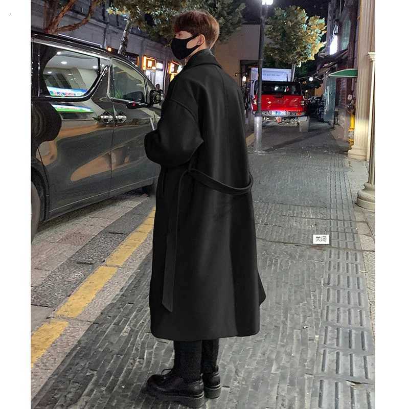 Windbreaker Mens Korean Extended Version Woolen Coat Popular British Style Thickened Mid Length Over The Knee JacketT251125