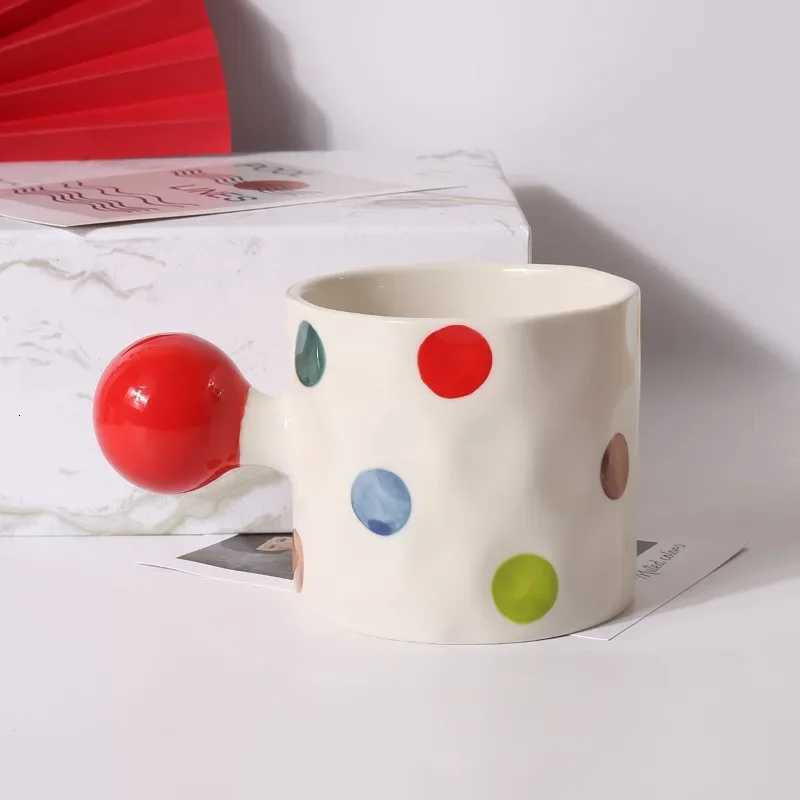 Fine Ceramic Heart Coffee Cup Red Polka Dot Drinking Cup Afternoon Camellia Tea Coffee Mug Heart Shaped Breakfast Milk Mug Gift Y251125