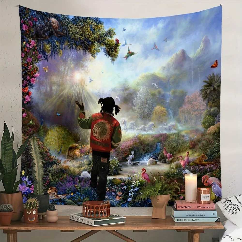 1pcs Landscape Flower and Bird Printed Tapestry Wall Hanging Tapestry for Bedroom and Living Room Festival Party DecorationM251125