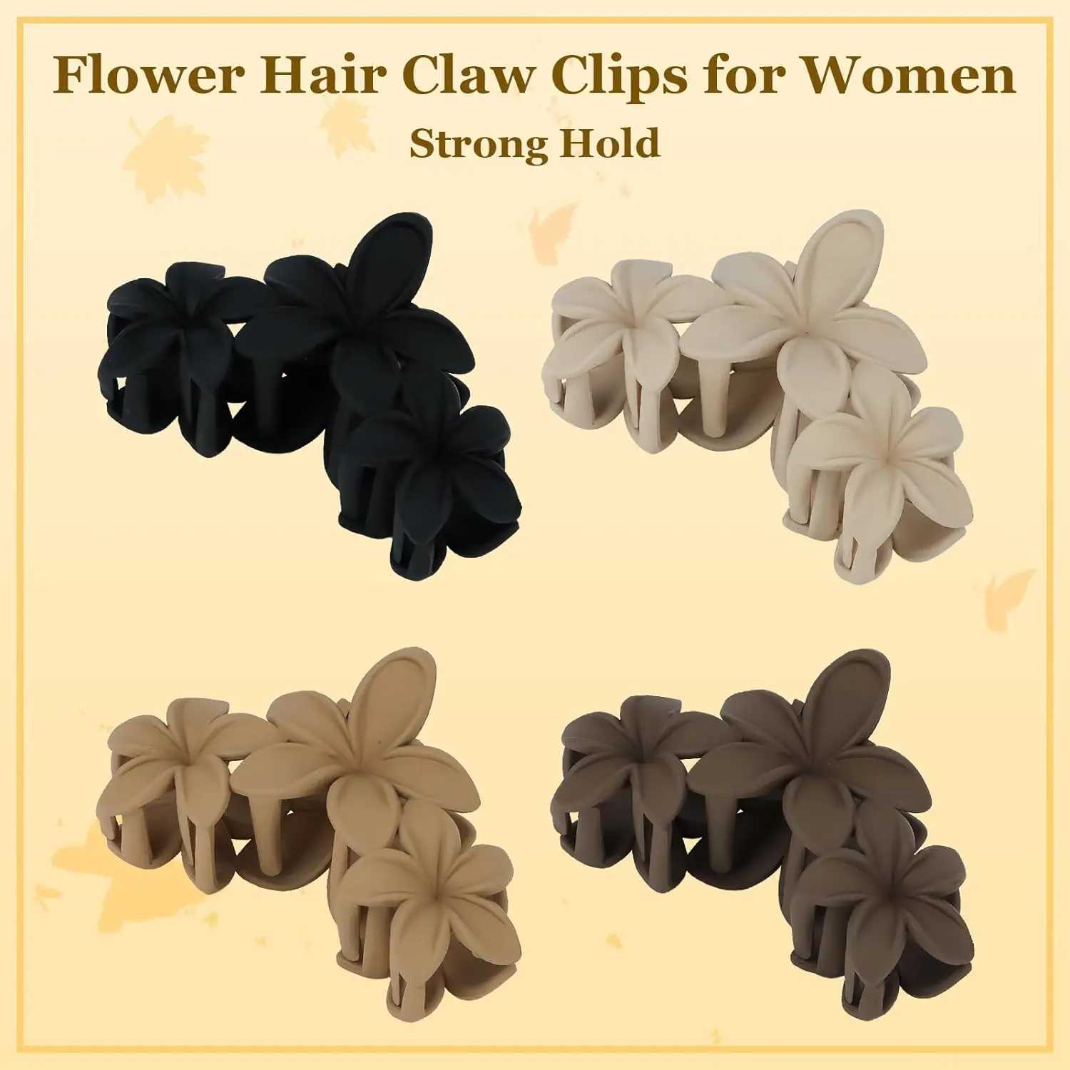 4 pieces of flower clip anti slip matte flower womens big claw clip Hawaiian hair clip Power styling beach hair clipT250425