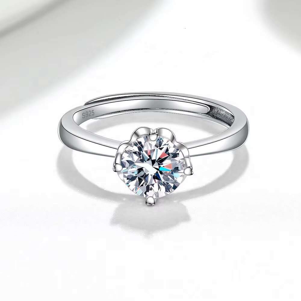 High Quality Moissanite Jewelry 1ct Moissanite Adjustable Ring 925 Silver Rhodium Plated for Engagement Wedding Gift