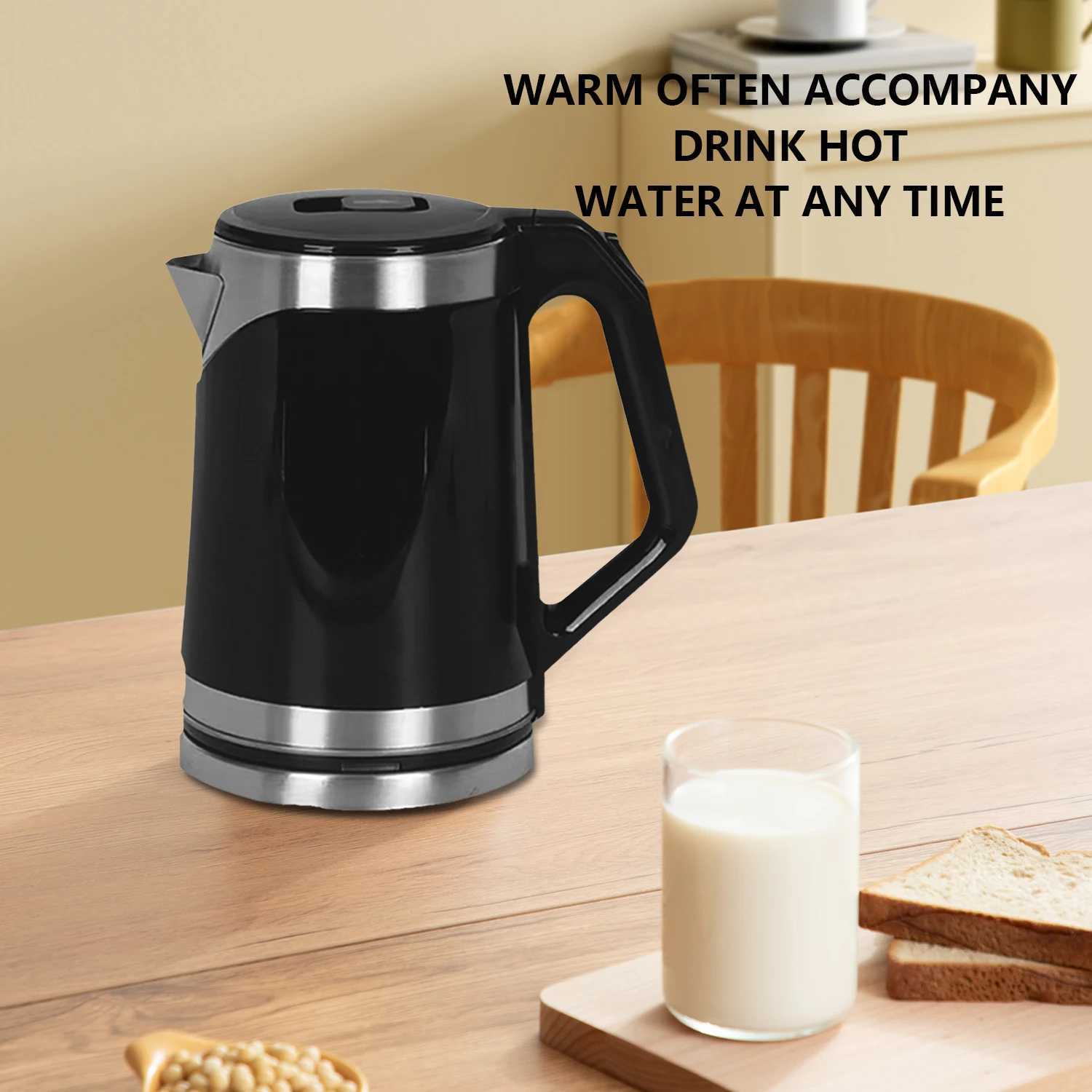 Electric Kettle Stainless Steel Inner Lid Water Heater Teapot Automatic Shut Off 2L 1500W-1700W Power EU Plug C251125