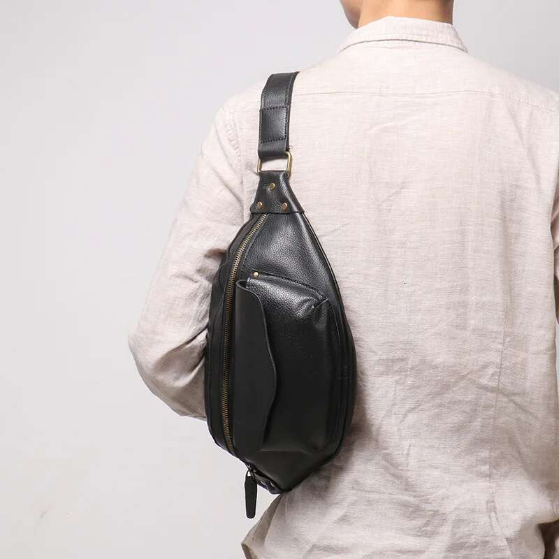 LUOKIR Retro Men's Chest Vegetable Tanned Leather Casual Crossbody Bag, Cowhide Shoulder Bag