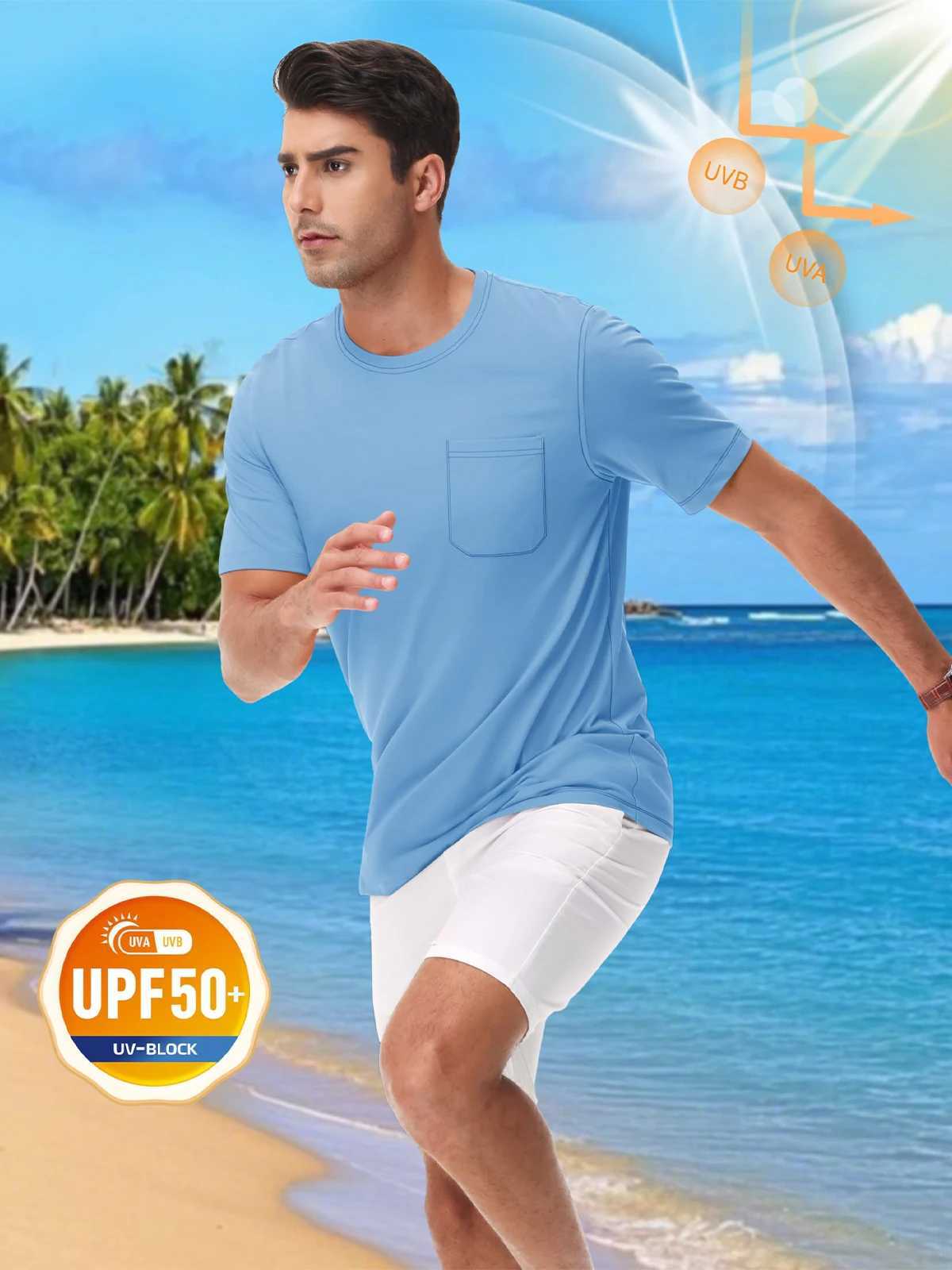 Magcomsen Mens Casual T-shirt UPF 50+Sunscreen Short Sleeve with Pocket Moisture Wick Lightweight T-shirt W250425