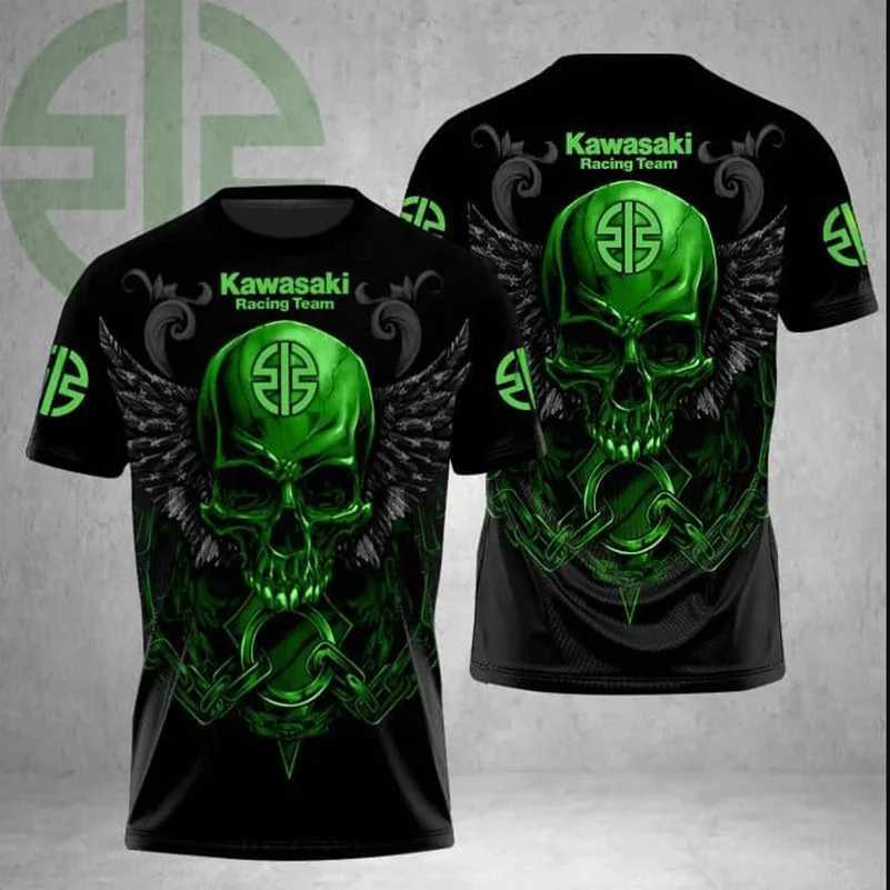2024 Summer New Mens Motorcycle T-shirt Kawasaki 3D Printed Casual Short Sleeve Breathable T-shirt W250425