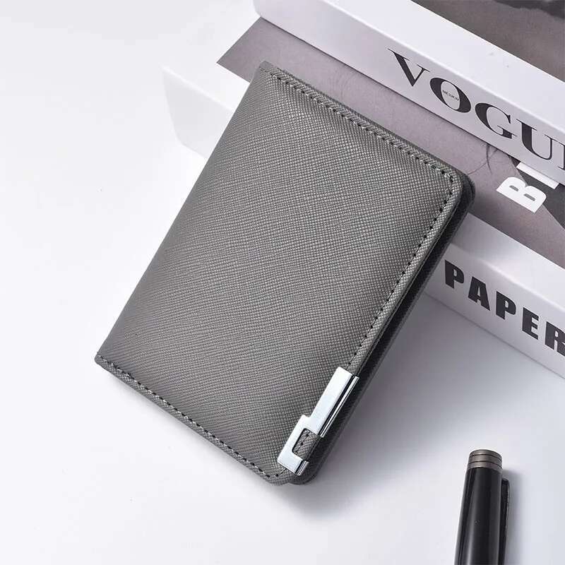 Men Soft PU Leather Black Solid Color Simple Short Ultra-Thin Wallets Multi-Card Slots Card Holder Small Coin Purse