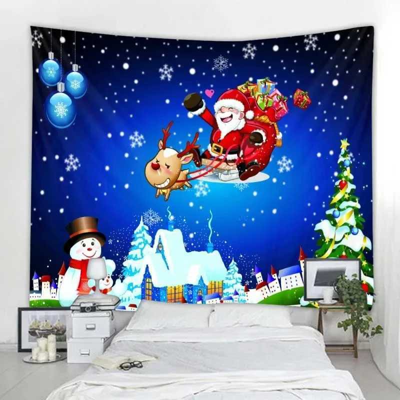 Santa Claus and Christmas Tree Fireplace Printing Decoration Tapestry Christmas Decoration Bohemian Wallcloth Mandala Home DecorM251125