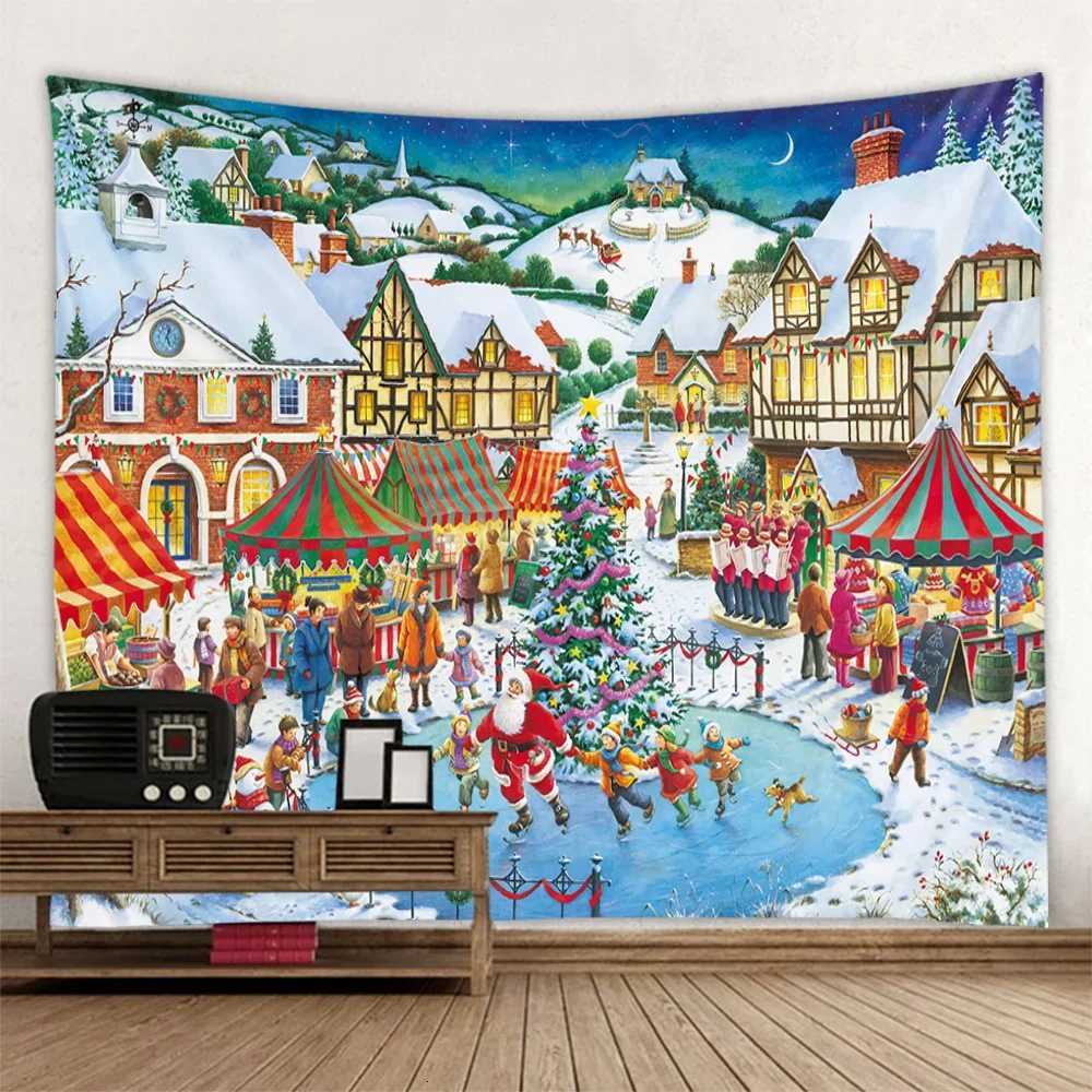 Christmas tapestry wall hanging elk Santa Claus Christmas tree New Year gift home wall fabric decoration living room bedroomM251125