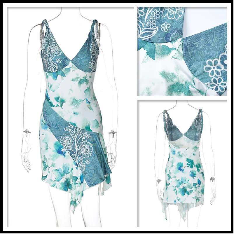Townlike Print Asymmetric A-line Women Spaghetti Strap Mini 2024 Summer Dress Backless Nightclub Sexy Party Dresses