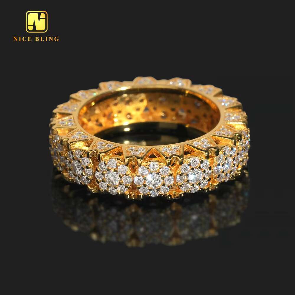 Hip Hop Fully Iced Out Jewelry 925 Silver White Gold Prong Setting Moissanite Diamond Eternity Band Ring