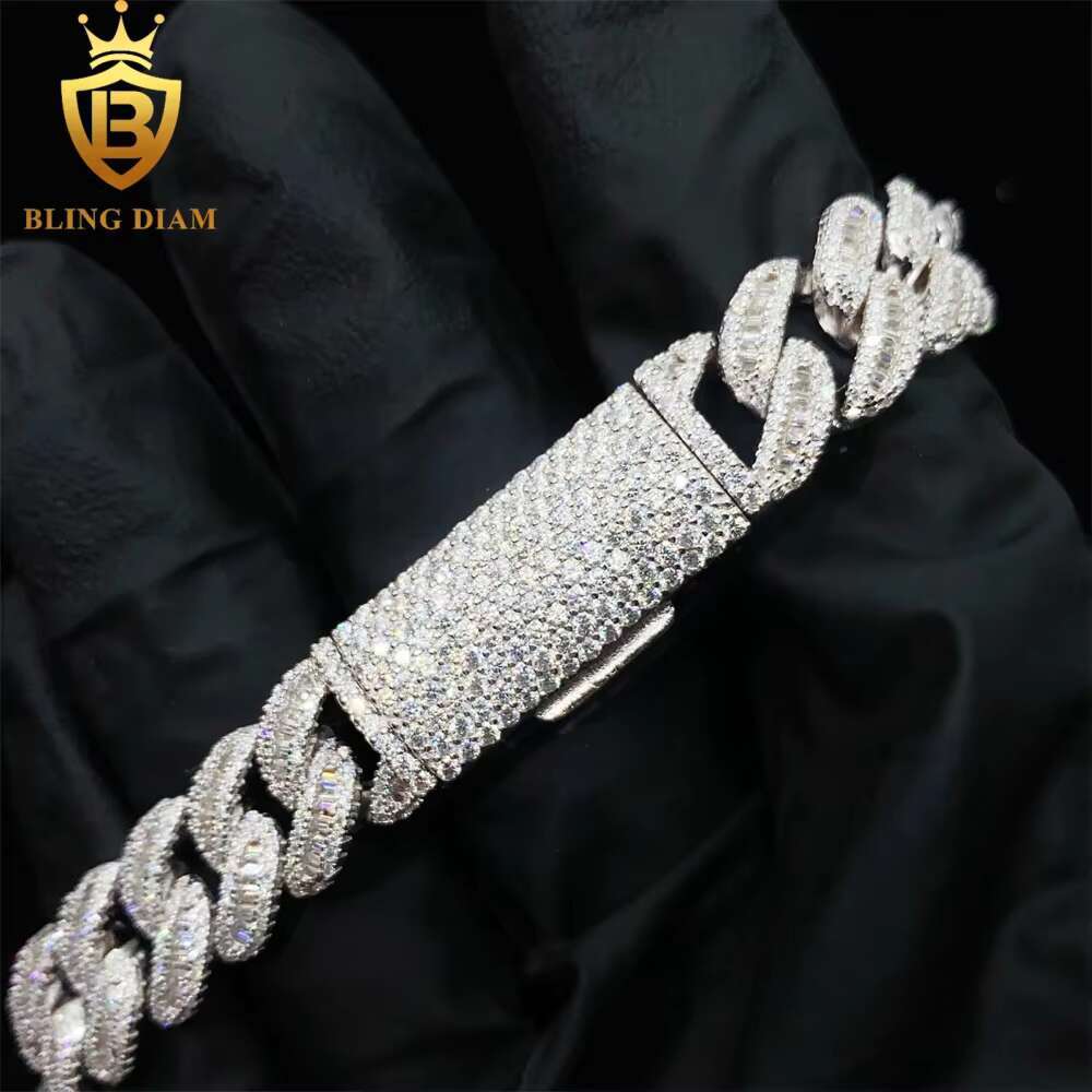 12mm Hip Hop Jewelry Iced Out Cuban Link Chains Men 925 Sterling Silver Moissanite Diamond Bracelet Necklace