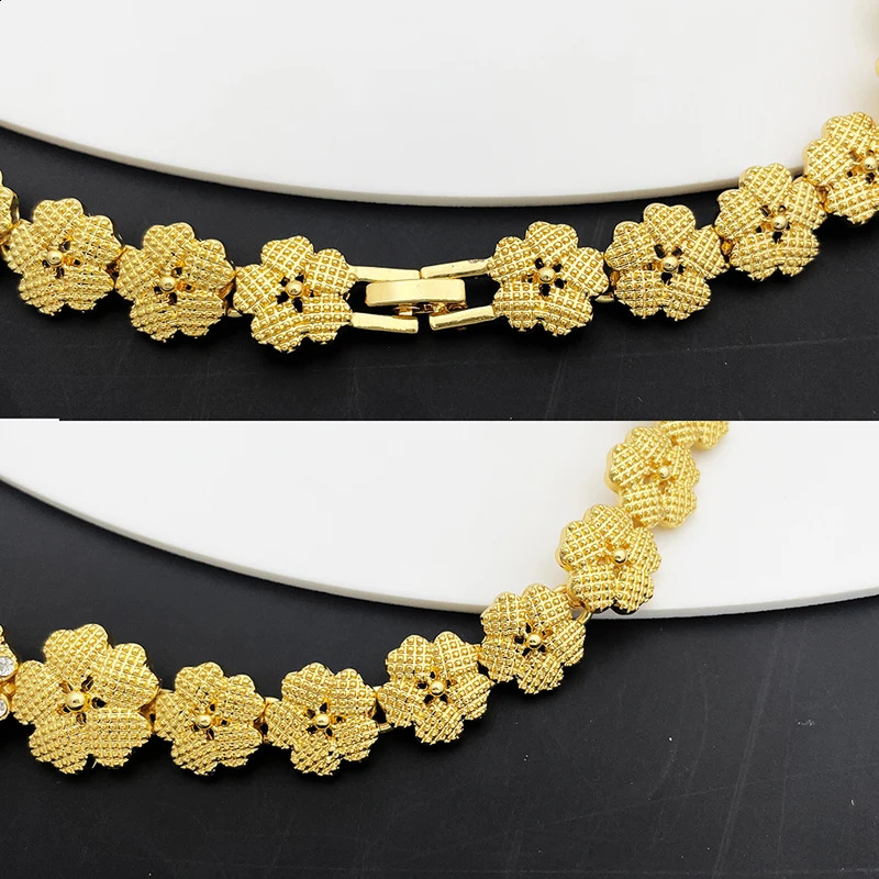 Dubai Nigeria Jewelry Sets For Women Five Petals Flower Pendant Necklace Earring Bracelet And Ring 250417