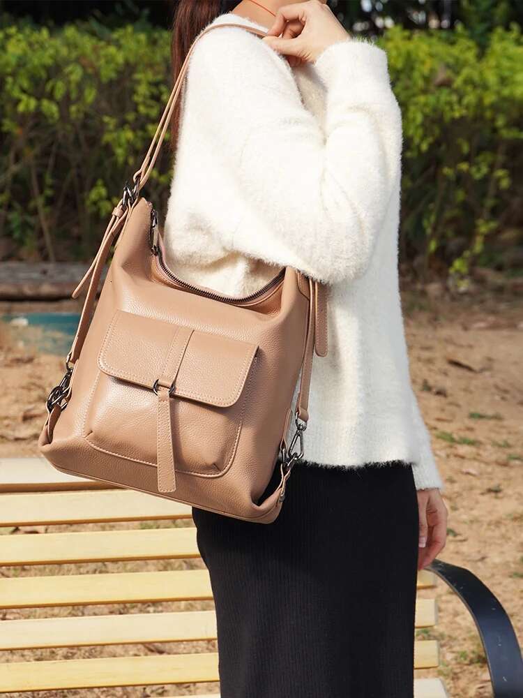 Zency Stylish Women Shoulder 100% Genuine Leather Large Capacity Handbag Multifunction Satchel Bag Backpack Trendy Bags