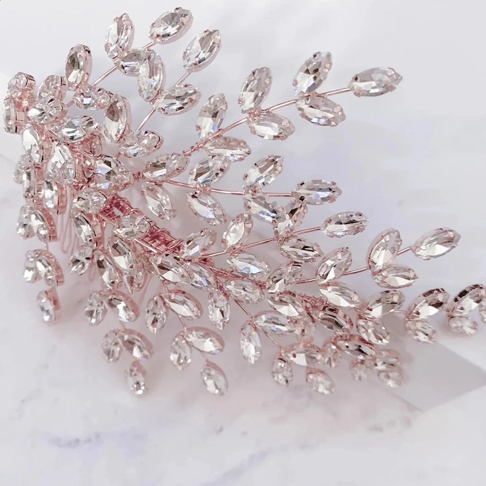 Crystal Leaf Hair Combs Wedding Hiar Accessories for Women Baroque Princess Tiara Bridal Rhinestone Headband Jewelry Gift 250420