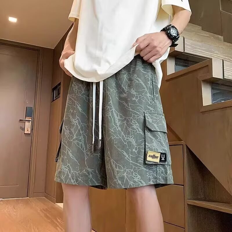 Multi pocket tie dye shorts for men, summer American high street fashion brand half length plus size sports five quarter pants, fashionable trend