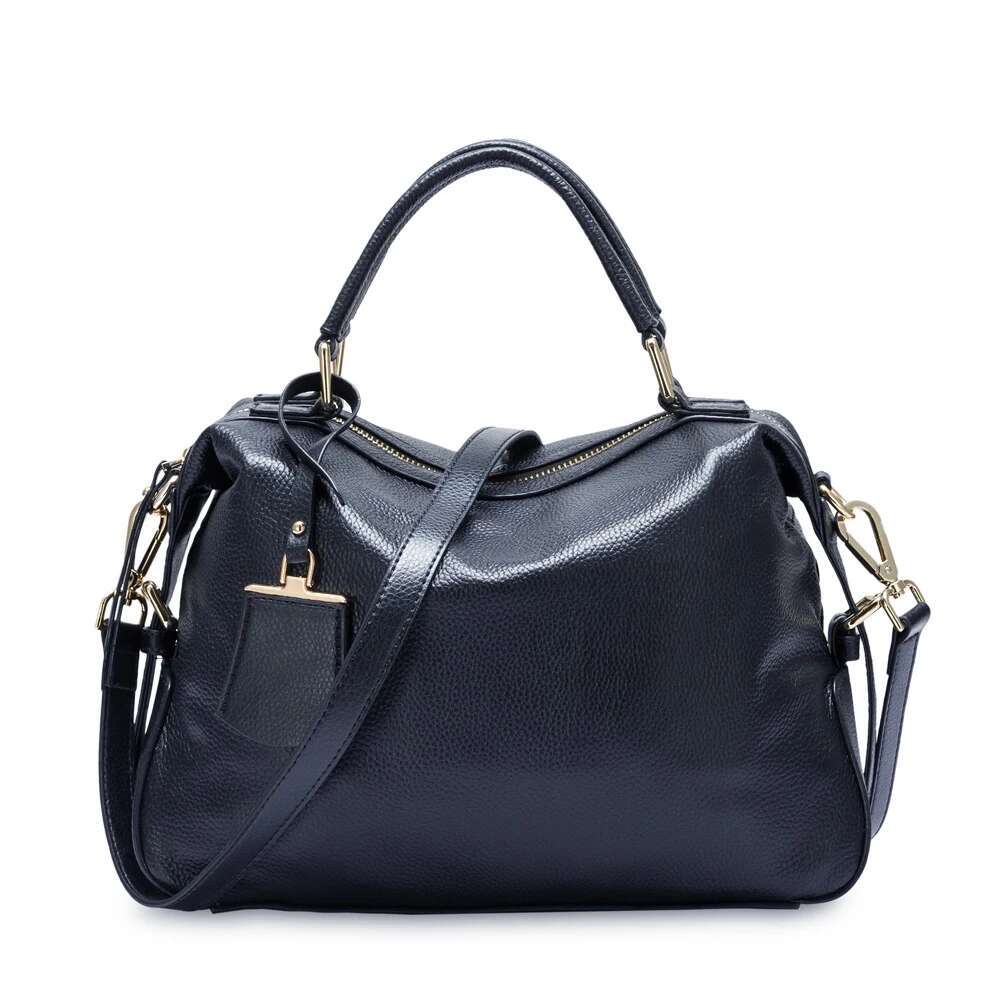 Zency Dark Blue Women Boston Bag 100% Genuine Leather Handbags Female Charm Crossbody Purse Shoulder Bags For Work Shoppi