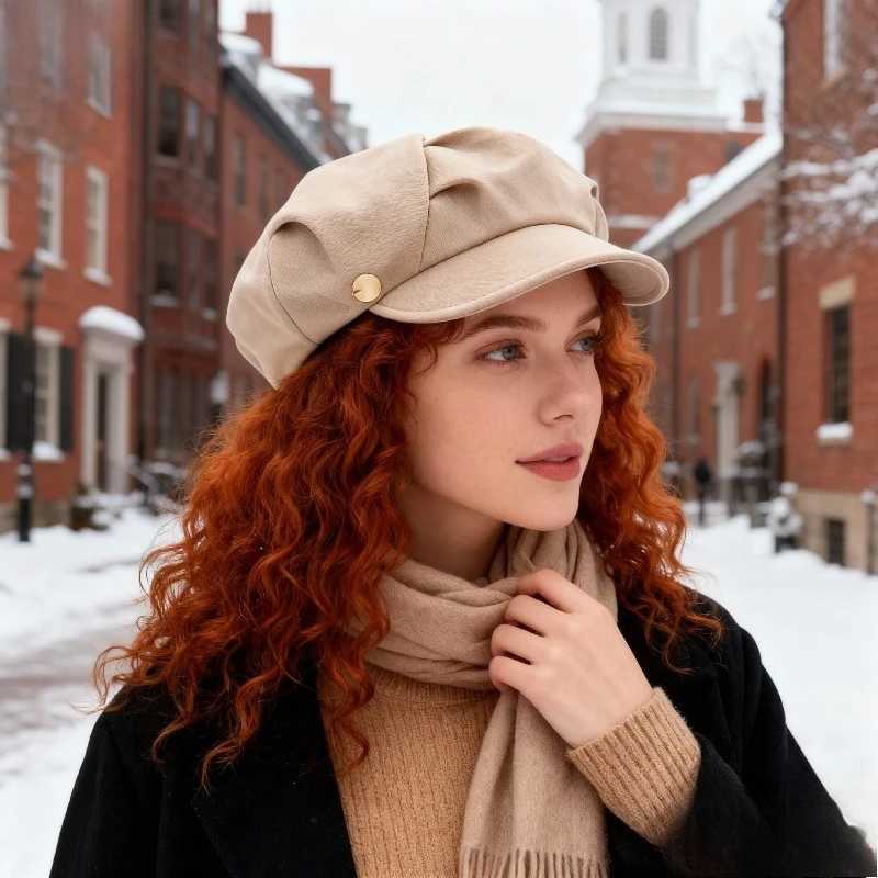 1pc Winter Warm Womens Beret Cap Windproof Insulation Blend Retro Solid Color Girls Fashion Newpaper Cap Cabbie Visor Beret Hat J251125