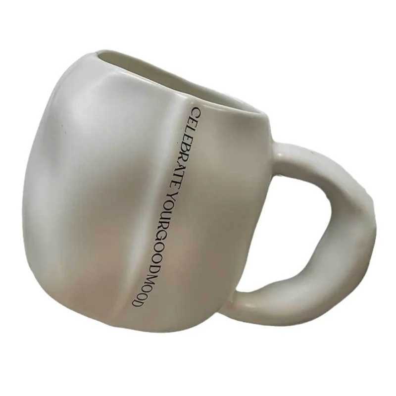 Simple Matte Black White Ceramic MugsOffice Coffee Milk Couple CupsHome Text Pattern MugIrregularity DrinkwareHoliday Gifts Y251125