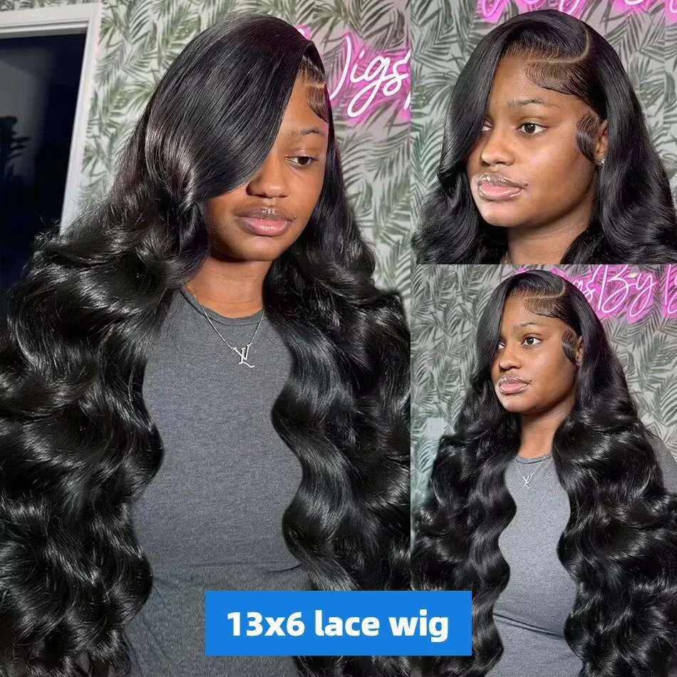30 40 Inch Body Lace Front Wig Human Hair 13X6 Hd Transparent Frontal Glueless Pre Plucked Black For Women Water Wave