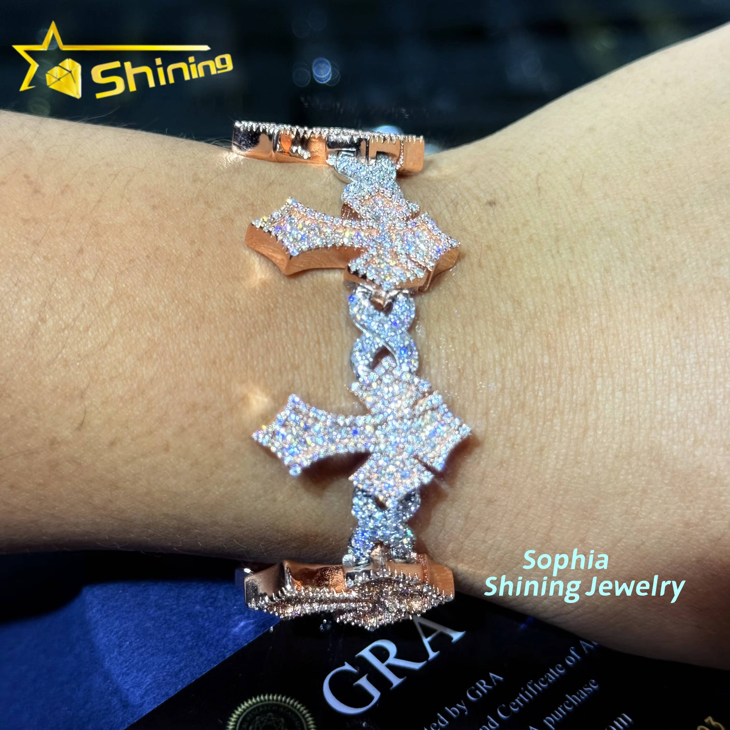 New Fashion Jewelry Silver 925 Hip Hop Iced Out Men Bracelet VVS Moissanite Lab Diamond Jewelry Cross Cuban Link Chain Bracelet