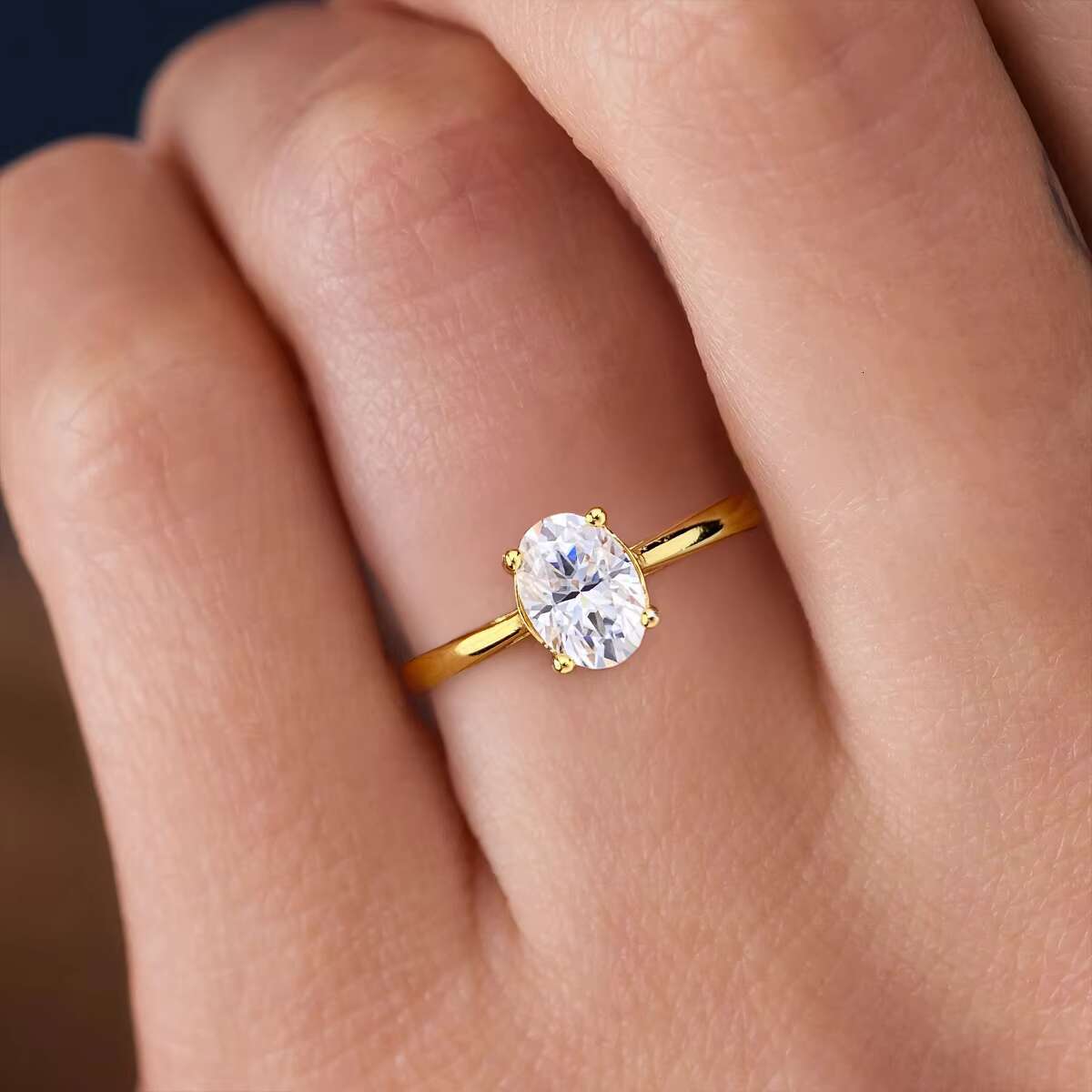 1CT Oval Cut Moissanite Ring 925 Sterling Silver 18K Gold Plating Wedding Diamond Rings for Women Engagement Bride Jewelry
