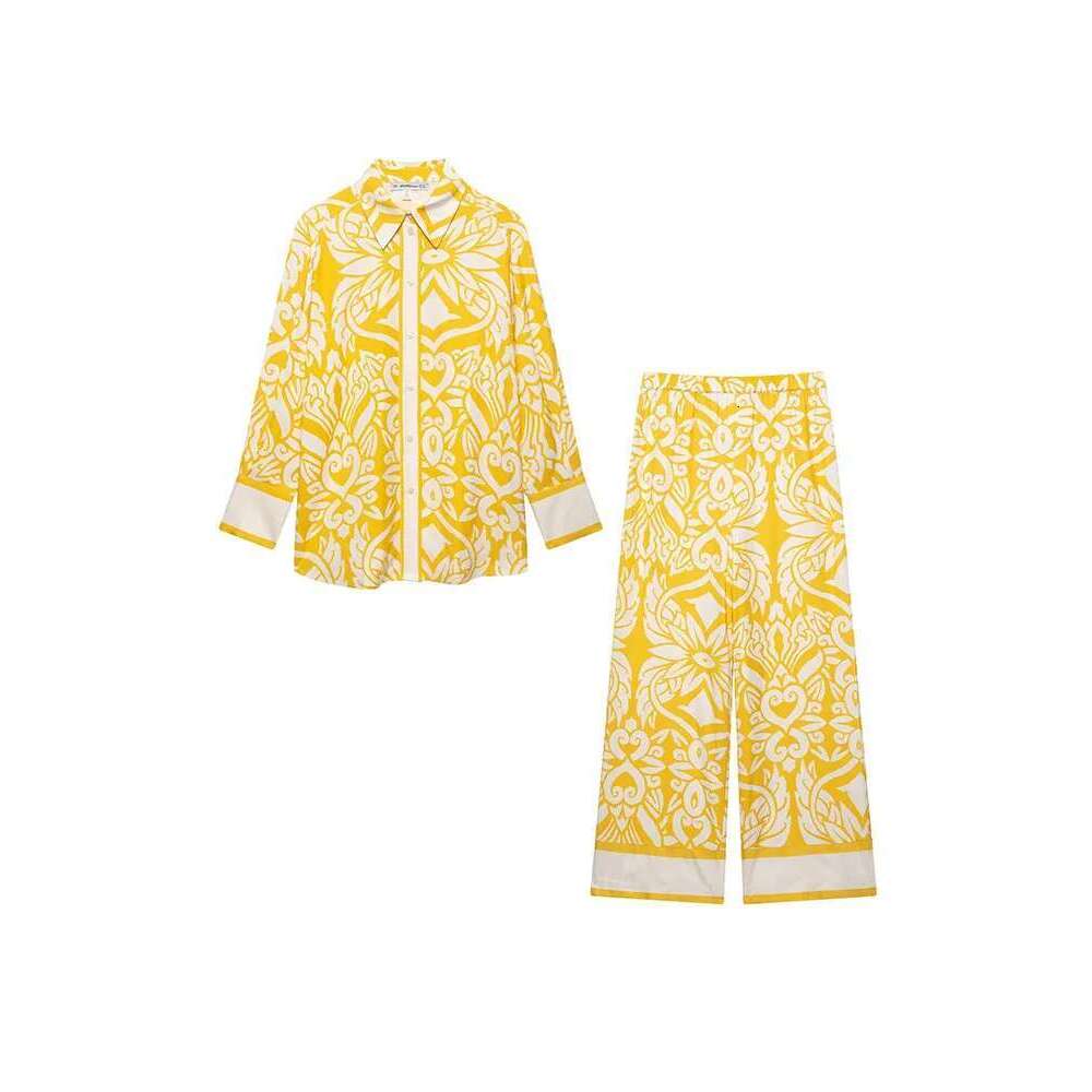 Women Summer 2-Pieces Sets 2025 Vintage Print Loose Shirts Tops And Trousers Female Elegant Street Two Suits Clothing