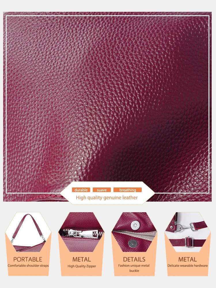 Zency Purple Women's Genuine Leather Handbag Purse Shoulder Designer Tote Shopper Bag Large Capacity Crossbody