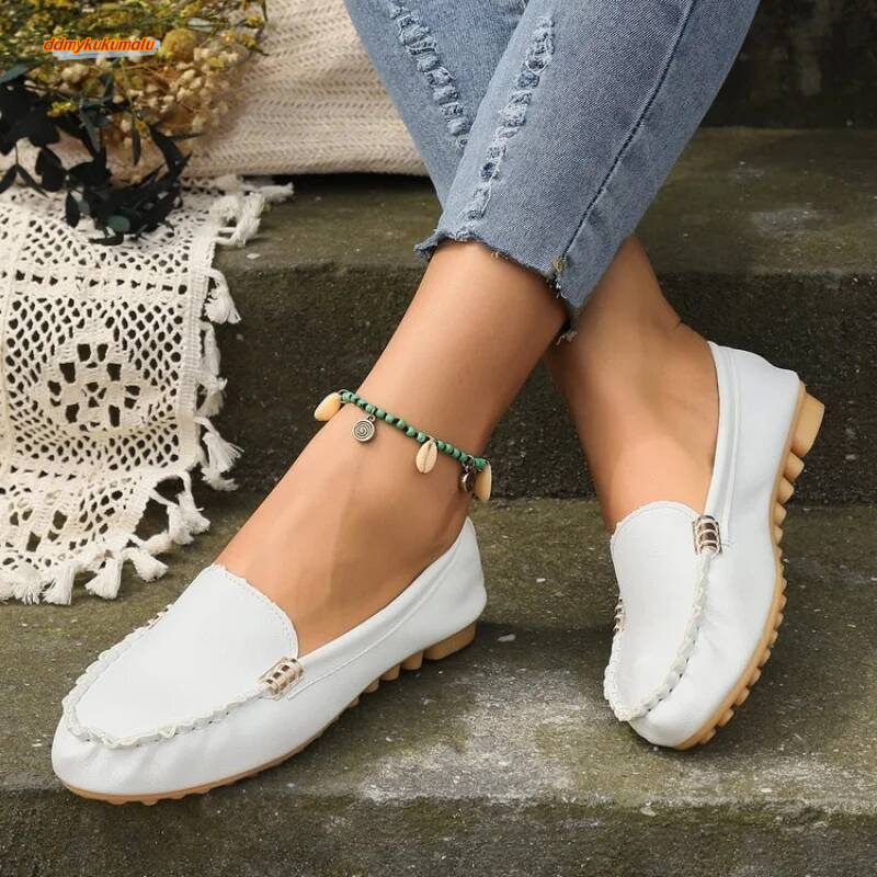 Spring/Autumn Classic Round Toe Flat Non-Slip Casual Loafers FashionTemperament Shallow Mouth Comfortable Women's Walking Shoes ddmykukumalu