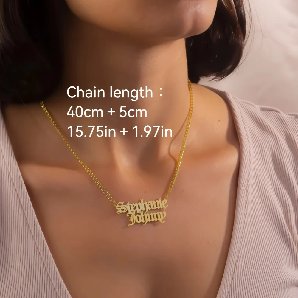Customized Double Name Old English Necklaces For Women Personalized One To Two Nameplate Necklace Couple Gift Her 250425