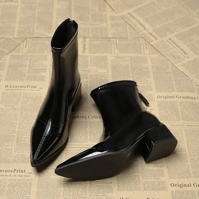 Autumn Patent Leather Women Ankle Boots Thick Heels Ladies Shoes Fashion Pointed Toe Comfortable Short Botas De Mujer 251121 - view 4
