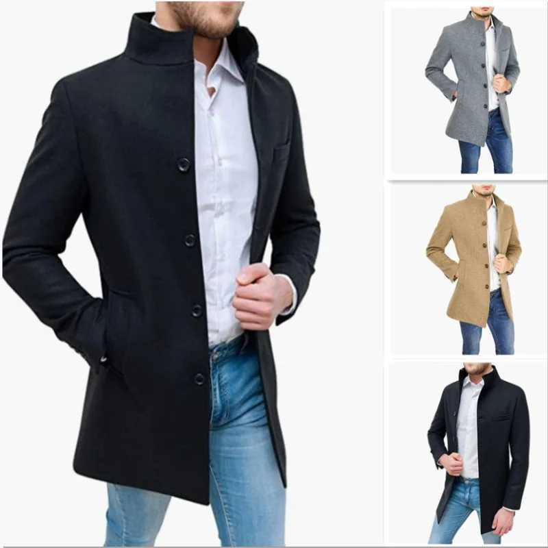 Elegant Jackets Man Single Breasted Mans Janket Solid Wool Blends Mid-length Trench Coat Long Mens CoatT251125