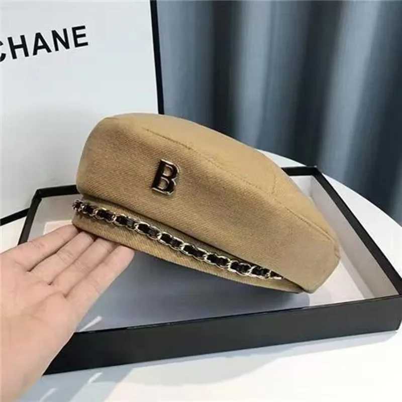 Chain Beret Hat For Women Cap Winter Retro Brown Black Artist Flat Fashion Lady Girls Vintage Cap Star Style J251125