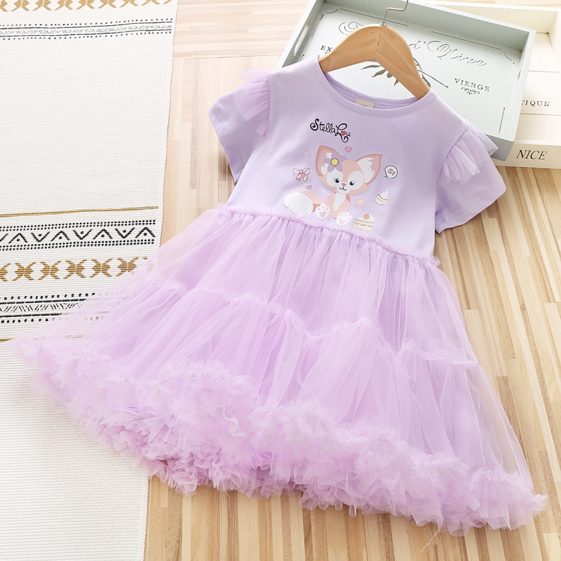 Kids designer clothes DISNEY girls' cartoon princess dress short-sleeved mesh dress toddler designer clothes StellaLou print summer